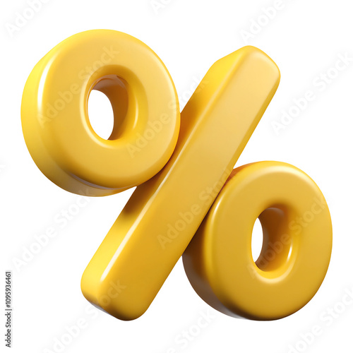 yellow percent sign 3d render icon in cartoon plastic style minimal isolated on transparent white background, clipping path