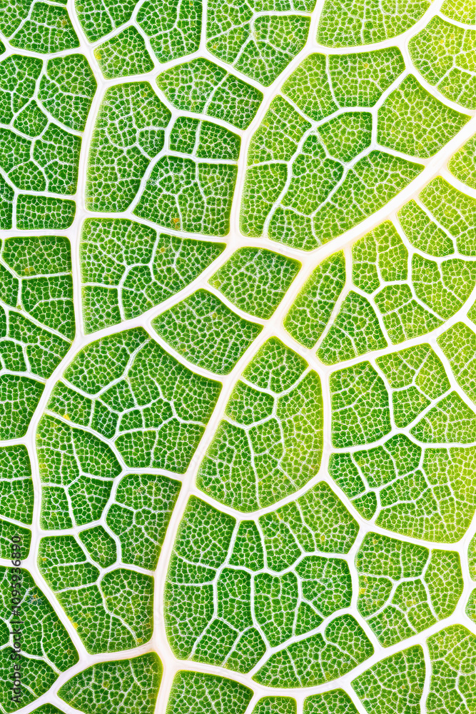Fototapeta premium Closeup of a plant leaf, mosaic pattern of cells and veins, nature texture