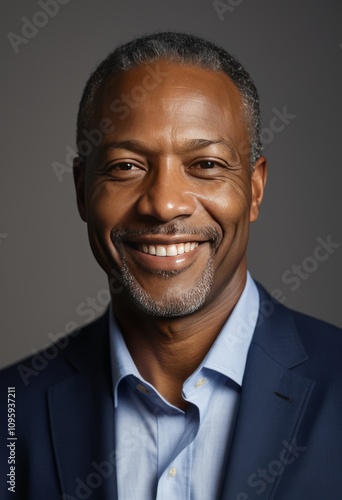 Portrait of a smiling middle-aged man for professional use black businessman portrait Ultra realistic Photorealistic hyperdetailed photography soft light head and shoulders portrait cover