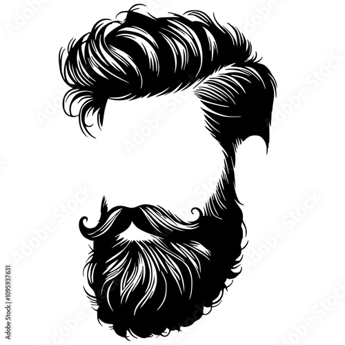 Silhouette sketch of hairstyle and beard