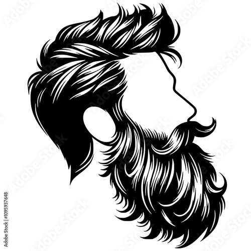 Silhouette sketch of hairstyle and beard