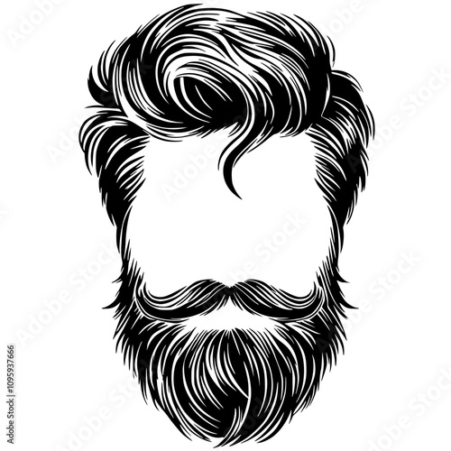 Silhouette sketch of hairstyle and beard