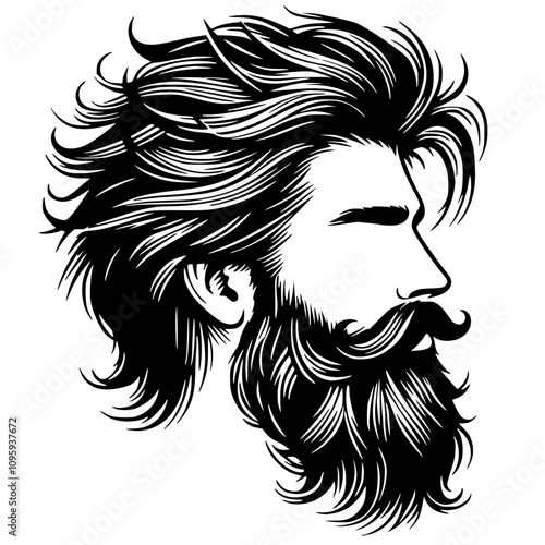 Silhouette sketch of hairstyle and beard