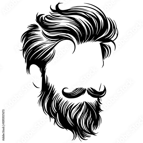 Silhouette sketch of hairstyle and beard