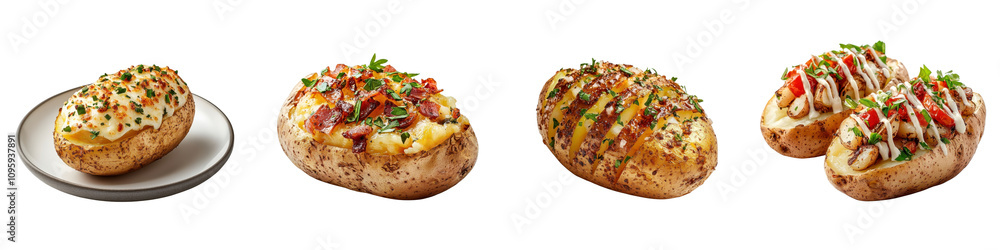 Baked potato isolated on white background. mix collection png. Baked potato isolated on white background. mix collection png.