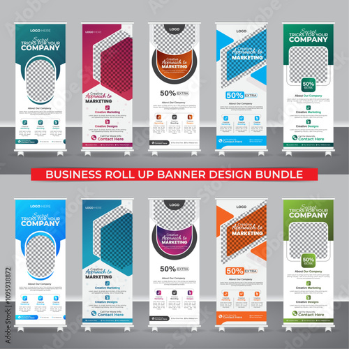 5 set package, ads banner, rollup ads, bundle set template design. Roll-up banners, banners for your business advertising, product and event advertisements, backgrounds for brochures or booklets