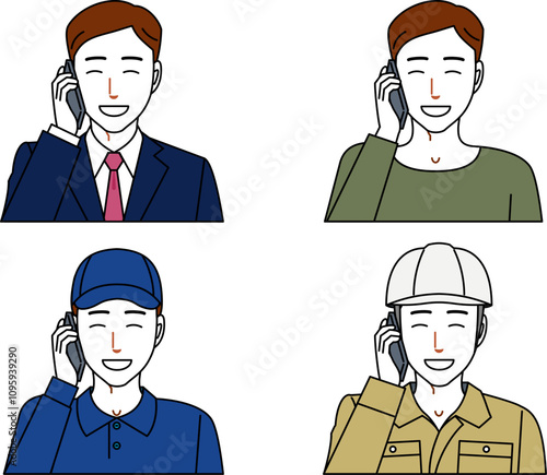 スマホで電話する笑顔の若い男性