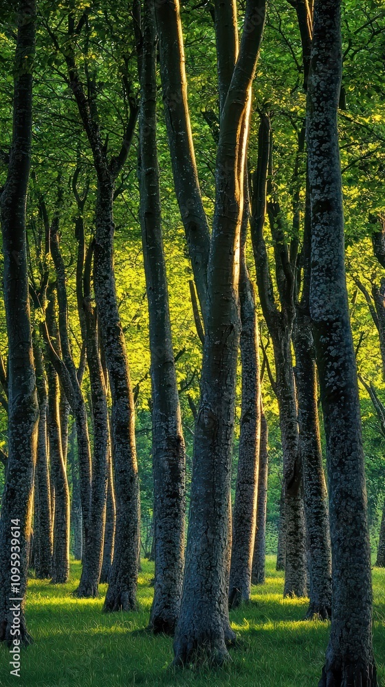Dense grove trees captured in the morning light Dense grove trees captured in the morning light