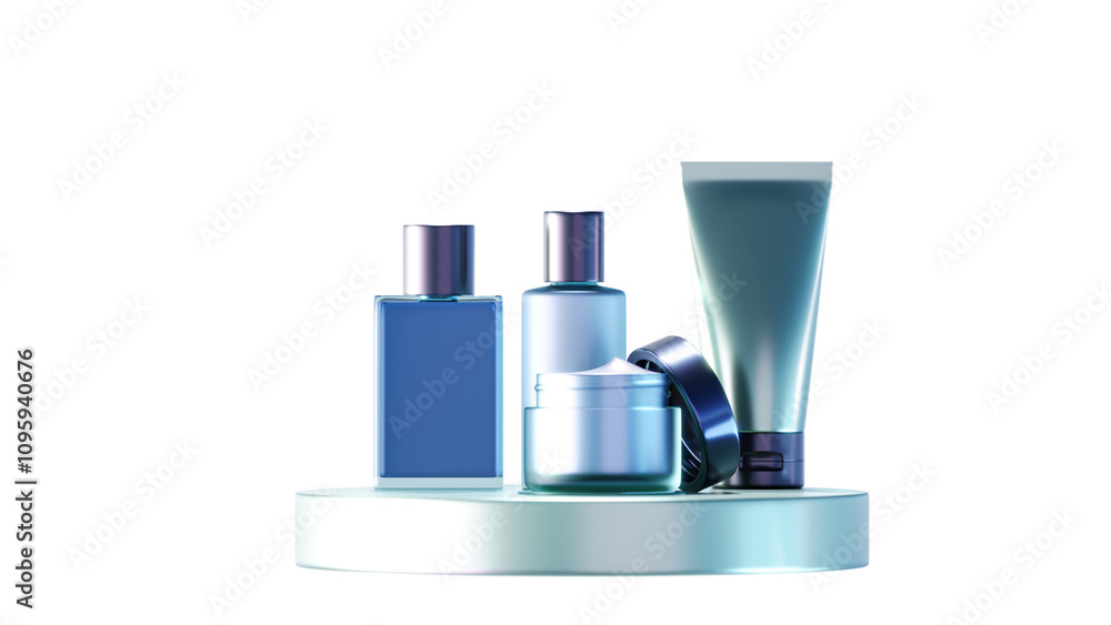 Cosmetic set cream serum lotion perfume 3D rendering Cosmetic set cream serum lotion perfume 3D rendering