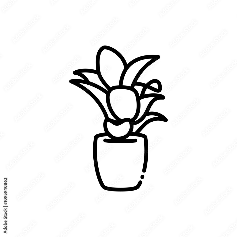 Plant on pot Icon. Line Art Style Design Isolated On White Background Plant on pot Icon. Line Art Style Design Isolated On White Background