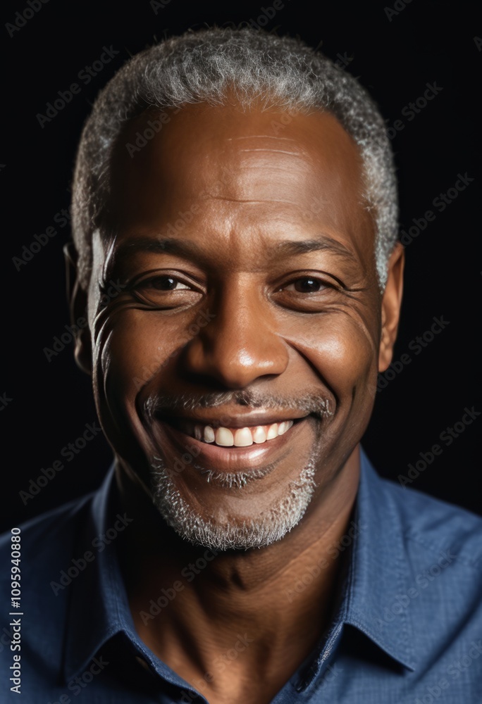 Elderly man, smiling warmly, gray hair, beard, blue shirt, studio portrait, black background, high detail, soft lighting.
Elderly man, smiling warmly, gray hair, beard, blue shirt, studio portrait, black background, high detail, soft lighting.