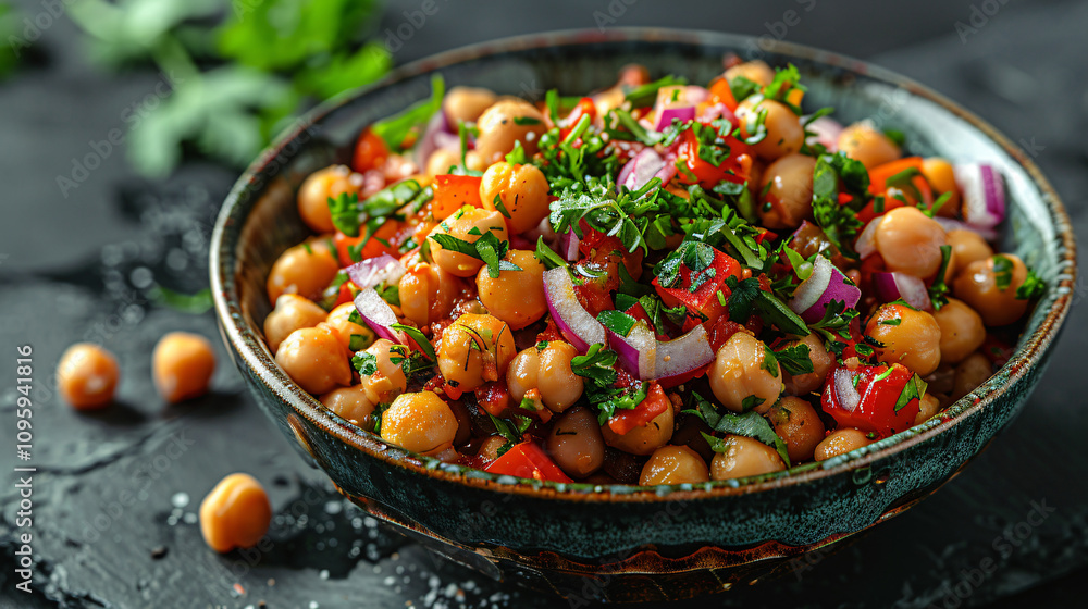 Vegetarian chickpea salad in a bowl Vegetarian chickpea salad in a bowl