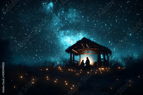 Wallpaper Mural A silhouette of the holy family in the stable, as a concept of nativity scene Torontodigital.ca