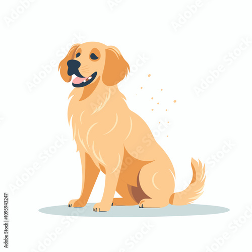 Happy golden retriever sitting on a light background enjoying a sunny afternoon outdoors