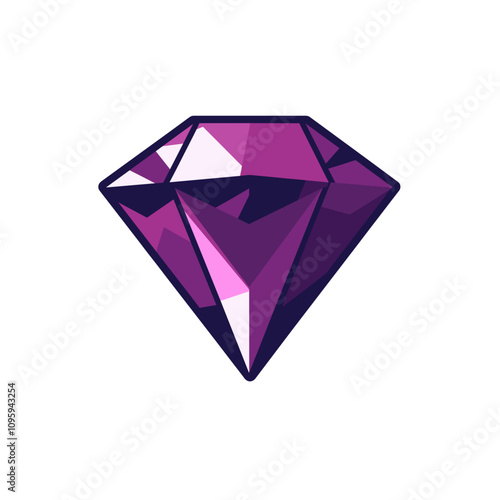 Vivid purple diamond in vector art style showcasing its brilliant facets and elegant geometry