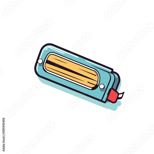 Vector art of a blue and red stationery tape dispenser featuring a minimalist design with a light background