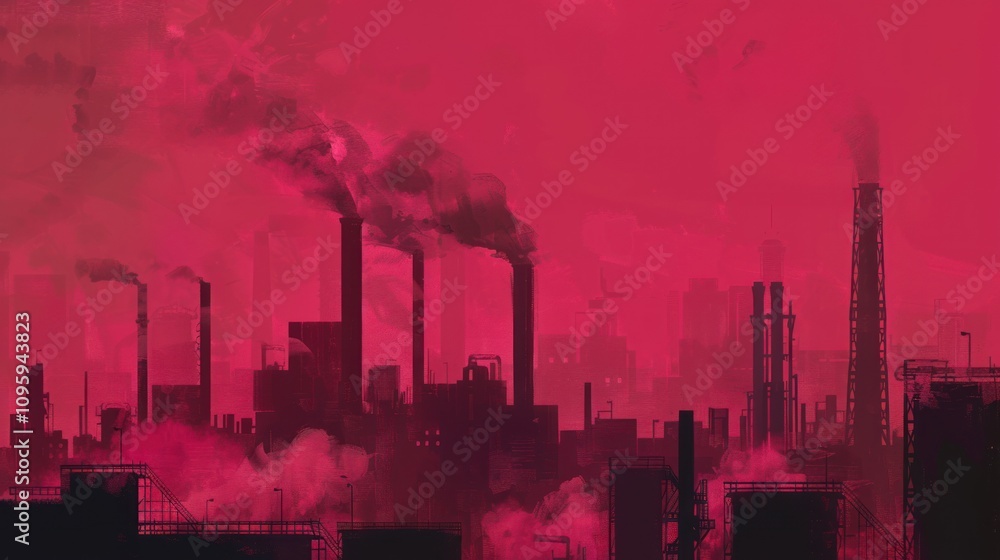 Fototapeta premium Crimson Sky Over Industrial Cityscape