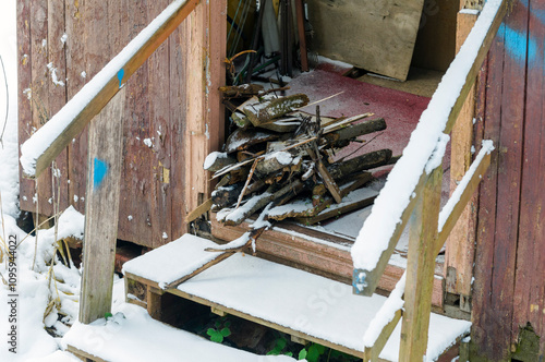 pile of brushwood on the porch photo