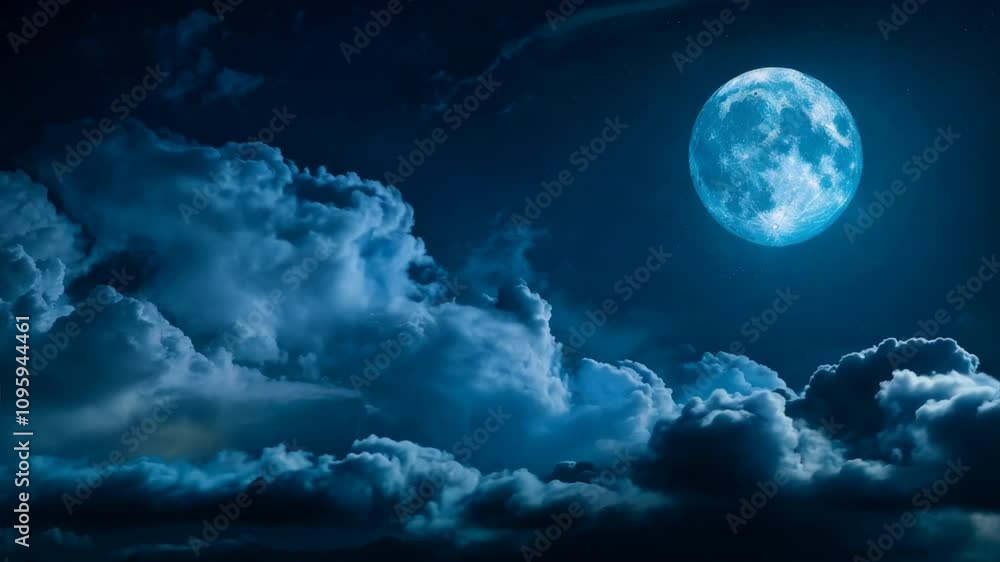 Full moon illuminating clouds, casting a mysterious glow over a night landscape Full moon illuminating clouds, casting a mysterious glow over a night landscape
