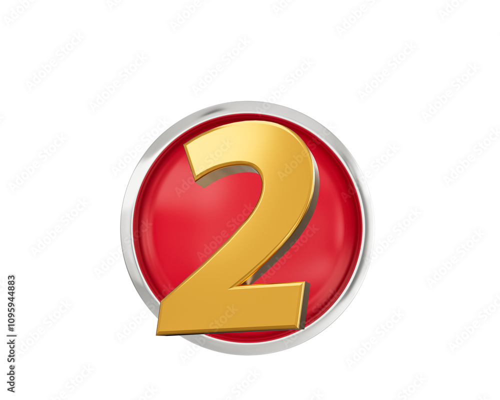 Gold Number 2 Gold Number Two On Rounded Red Icon with Particles On Blue Background, 3d illustration
Gold Number 2 Gold Number Two On Rounded Red Icon with Particles On Blue Background, 3d illustration