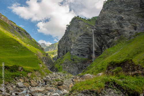 Scenic Piltschinabachfall waterfall in Weisstannen St. Gallen Canton Switzerland	