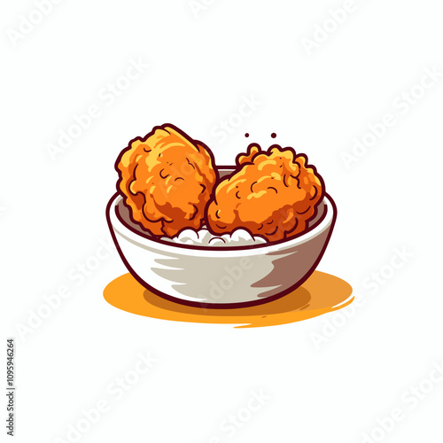 Delicious fried chicken served in a bowl with fluffy white rice and a hint of seasoning