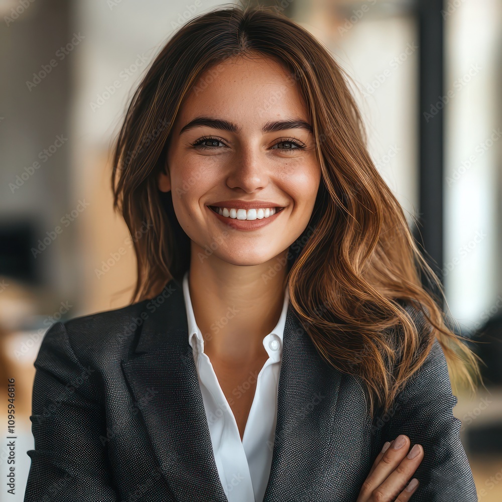 Portrait a smiling businesswoman in a professional setting Portrait a smiling businesswoman in a professional setting