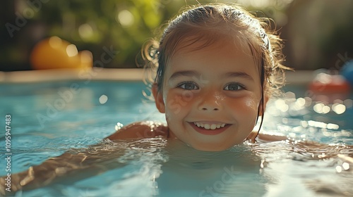 Happy Girl Smiling While Swimming in Pool photo