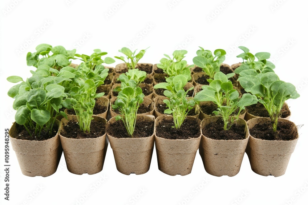 Seedlings in biodegradable pots. Seedlings in biodegradable pots.