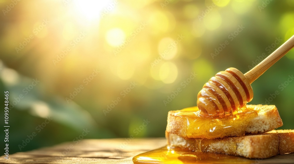 Soft Honey Drizzle on Toast in Morning Light Soft Honey Drizzle on Toast in Morning Light