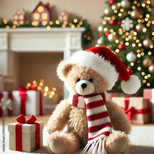 christmas teddy bear with gifts