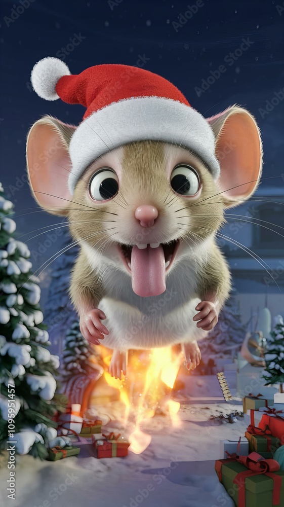 Cartoon mouse wearing a Santa Claus hat Cartoon mouse wearing a Santa Claus hat
