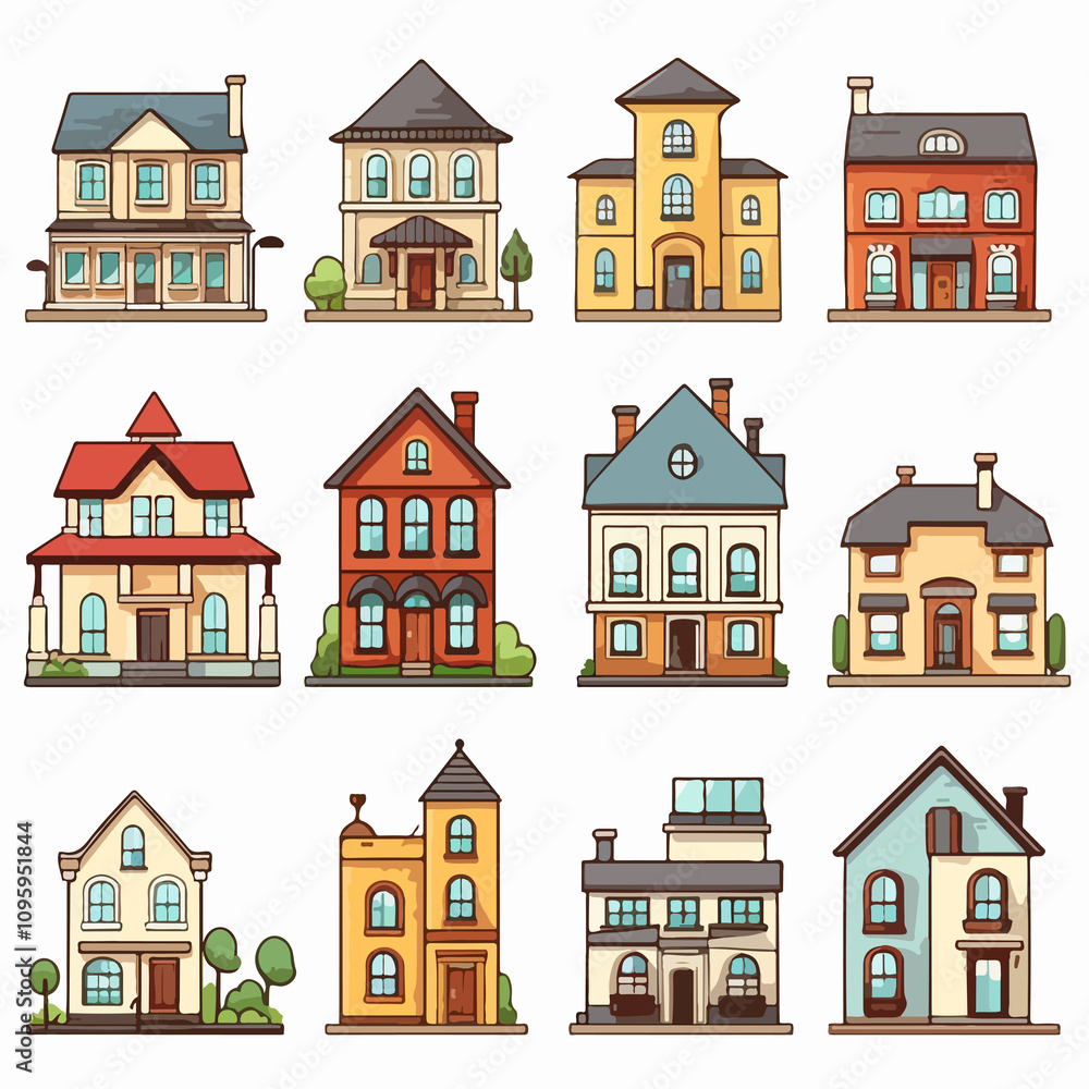 Modern Buildings Illustration on White Background Modern Buildings Illustration on White Background