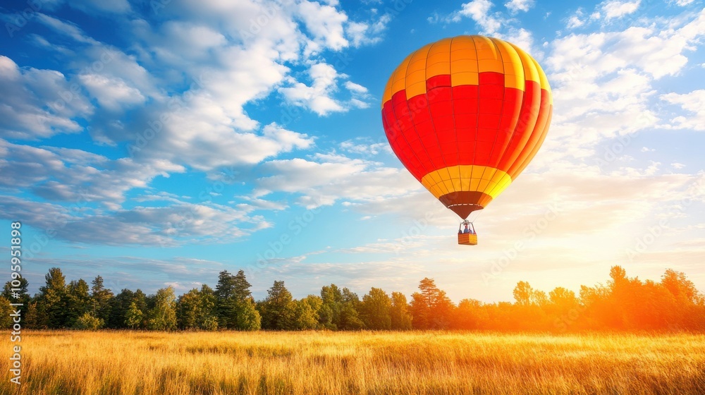 Naklejka premium Colorful Balloon Drifting in a Vast Desert Sky