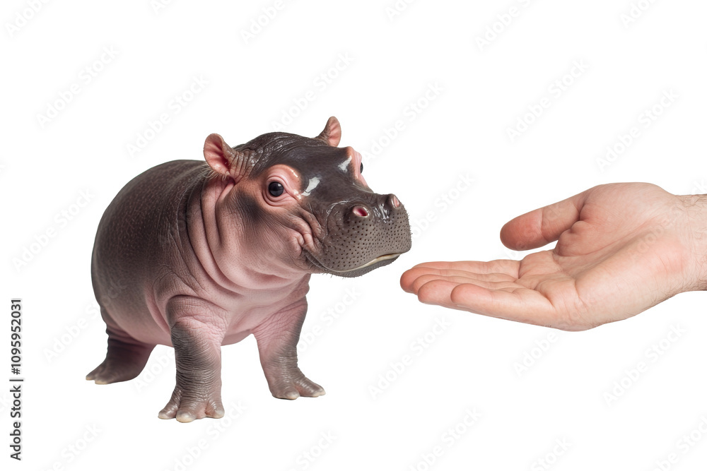 Baby Hippopotamus and Human Hand Baby Hippopotamus and Human Hand