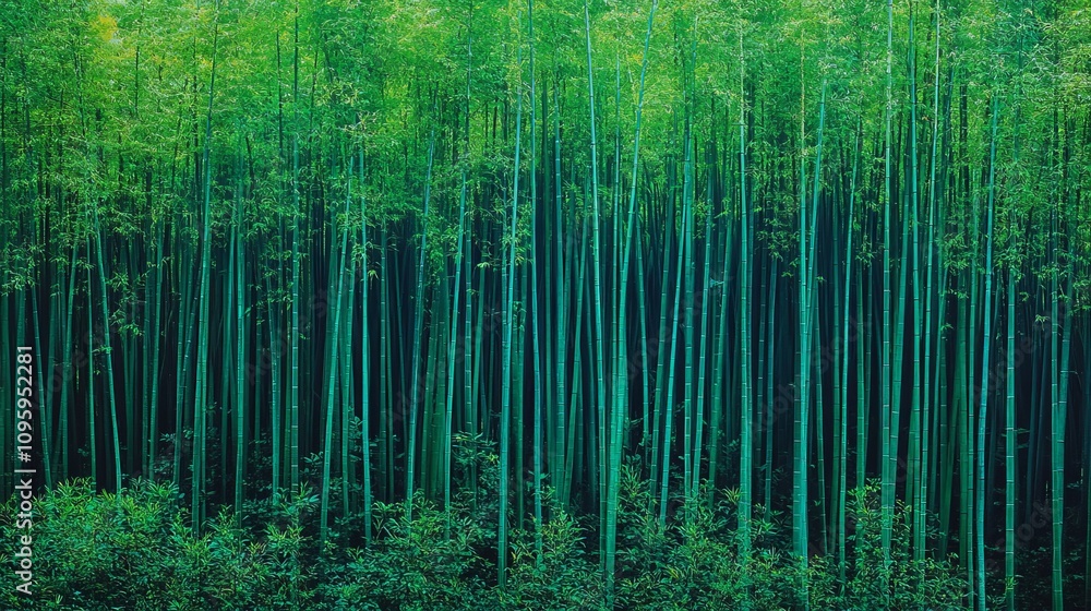 A serene bamboo forest fills the frame with vibrant green hues. Nature thrives in this tranquil setting. Perfect for relaxation and rejuvenation. Generative AI A serene bamboo forest fills the frame with vibrant green hues. Nature thrives in this tranquil setting. Perfect for relaxation and rejuvenation. Generative AI