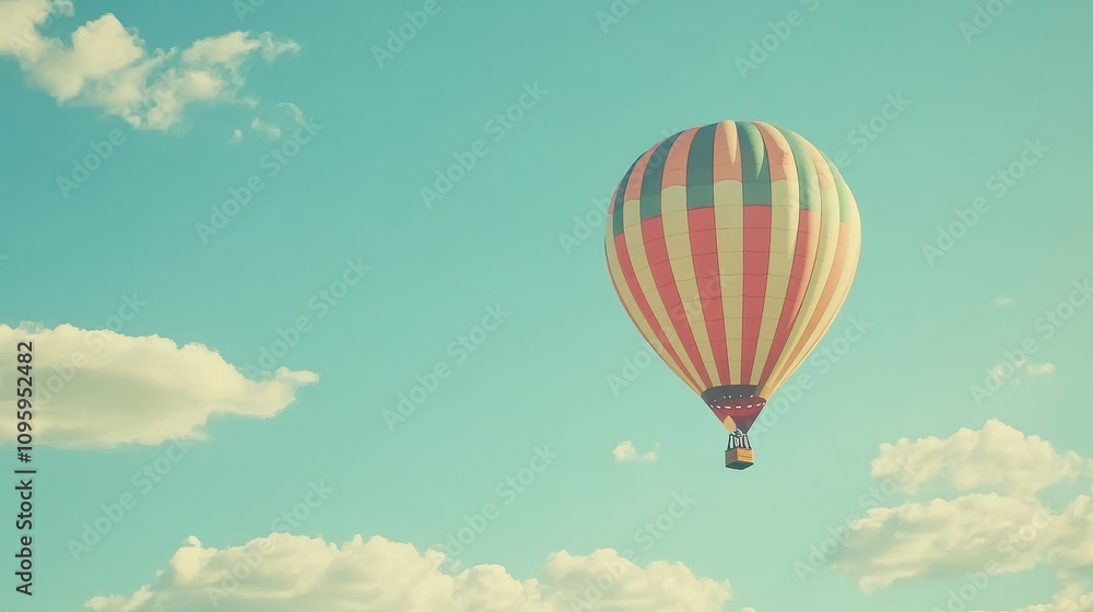 Fototapeta premium Colorful Hot Air Balloon in a Blue Sky with Clouds
