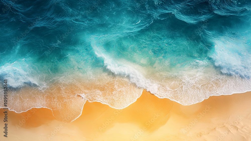 Aerial View Of Ocean Waves Crashing On Sandy Beach Aerial View Of Ocean Waves Crashing On Sandy Beach