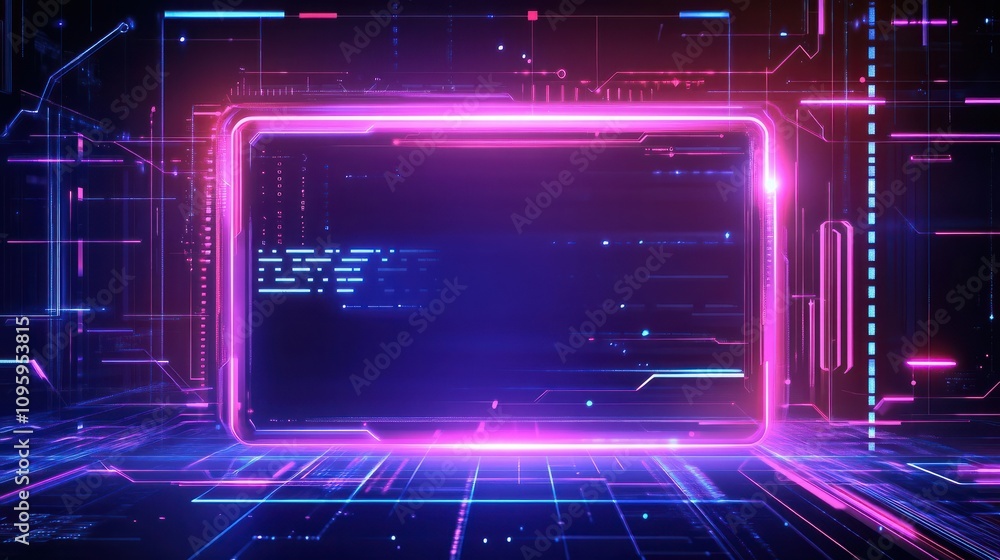 Futuristic glowing AI text in sleek digital frame surrounded by data patterns, abstract shapes, and neon highlights Futuristic glowing AI text in sleek digital frame surrounded by data patterns, abstract shapes, and neon highlights