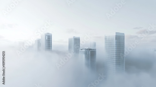 futuristic white city skyline building with fog white building background. Generative AI