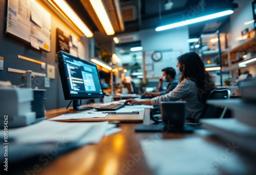 Woman at a desk working on a computer