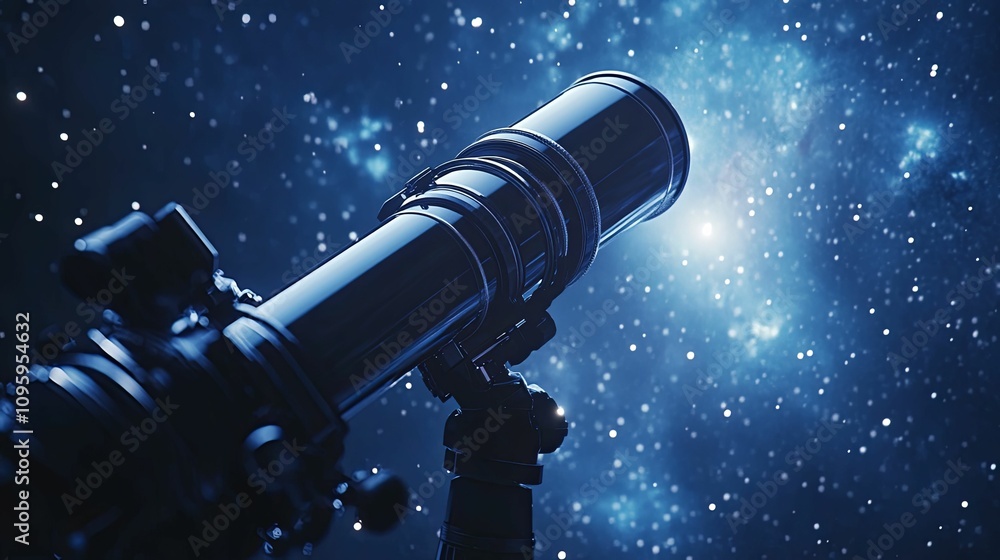 Telescope pointed towards a starry night sky Telescope pointed towards a starry night sky