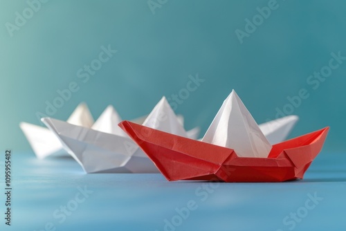 White paper ships follow red ship leads in innovation.