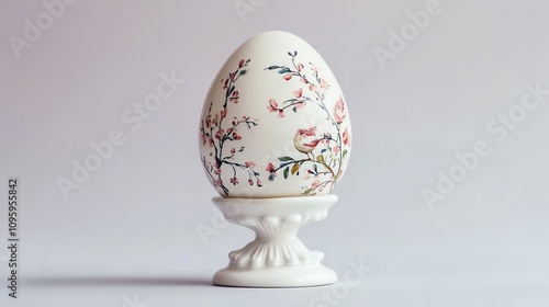 Decorative egg with floral patterns, white isolate background.