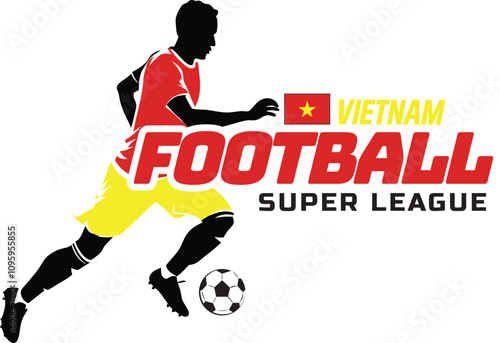 Vietnam football league, Soccer ball, Football logo, Footballer Kick the Ball isolated on white background, Vector Illustration