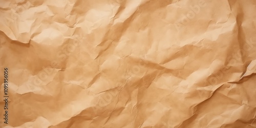 Crumpled Brown Paper Texture Background Featuring Abstract Patterns and Natural Creases for Artistic and Graphic Design Use