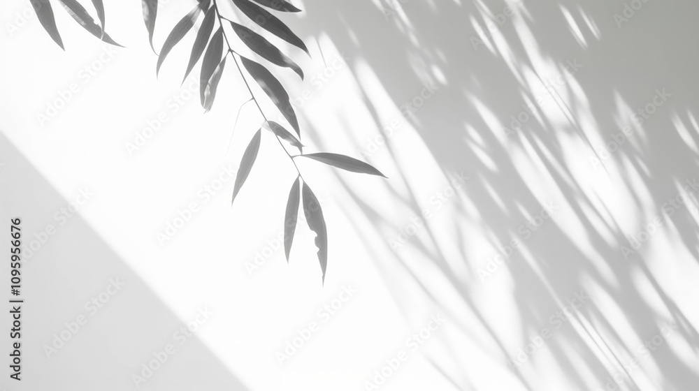 Elegant Play of Light and Shadow on White Surface with Leaves Creating a Minimalist Abstract Natural Scene Elegant Play of Light and Shadow on White Surface with Leaves Creating a Minimalist Abstract Natural Scene