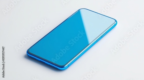 A smartphone mockup in blue finish, blank display, isolated on white background for UI/UX app showcase