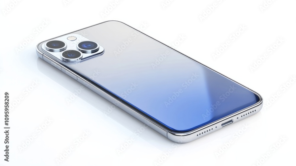 A smartphone with a glossy silver finish, isolated on a white background for showcasing mobile app designs A smartphone with a glossy silver finish, isolated on a white background for showcasing mobile app designs