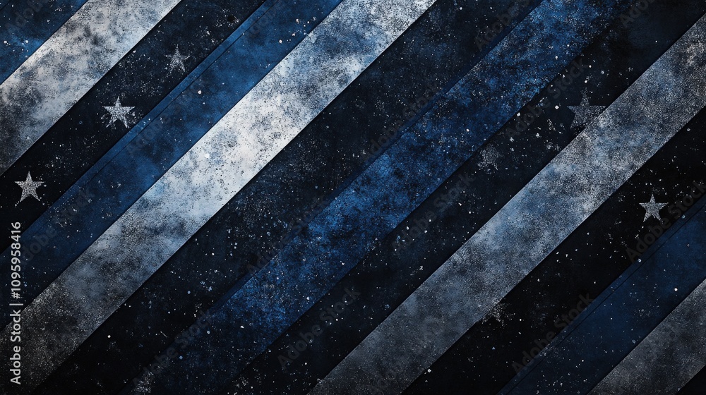 A textured dark blue and silver background with subtle stars and bold diagonal stripes, forming a modern American flag-inspired pattern, ideal for a patriotic banner or digital design A textured dark blue and silver background with subtle stars and bold diagonal stripes, forming a modern American flag-inspired pattern, ideal for a patriotic banner or digital design